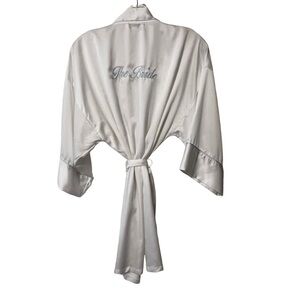 In Bloom by Jonquil The Bride Satin Robe white with blue detail Large wedding